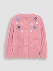 JoJo Maman Bébé Rose Pink Embroidered Cosy Cable Cardigan - Image 1 of 3