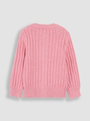 JoJo Maman Bébé Rose Pink Embroidered Cosy Cable Cardigan - Image 2 of 3
