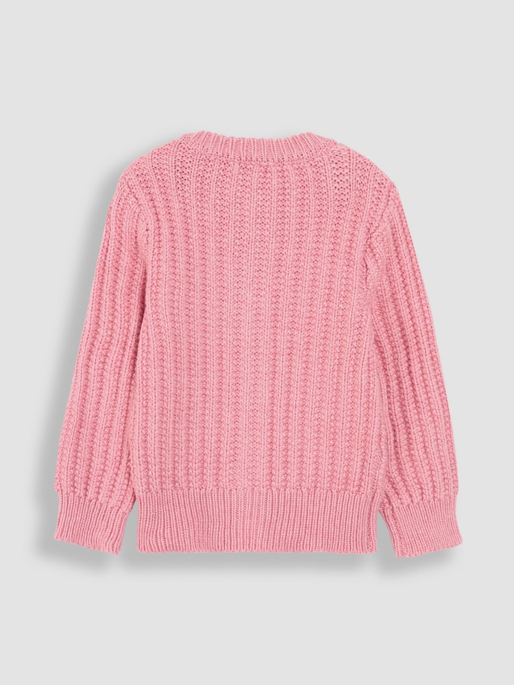 JoJo Maman Bébé Rose Pink Embroidered Cosy Cable Cardigan - Image 2 of 3