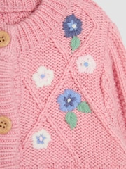 JoJo Maman Bébé Rose Pink Embroidered Cosy Cable Cardigan - Image 3 of 3