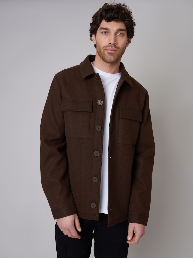 Threadbare Dark Brown Button Down Collared Shacket - Image 1 of 5