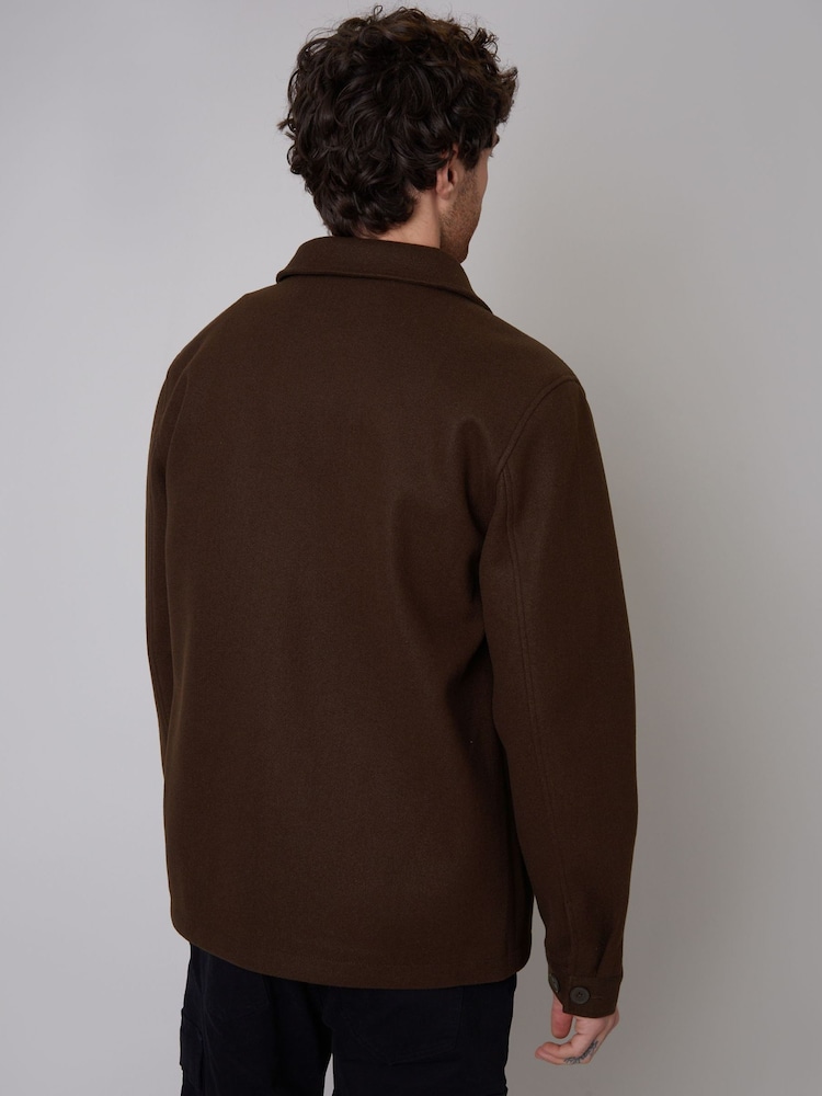 Threadbare Dark Brown Button Down Collared Shacket - Image 2 of 5