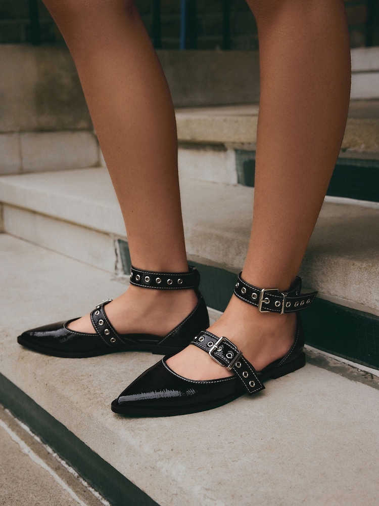 Black Forever Comfort® Patent Eyelet Point Toe Shoes - Image 1 of 10