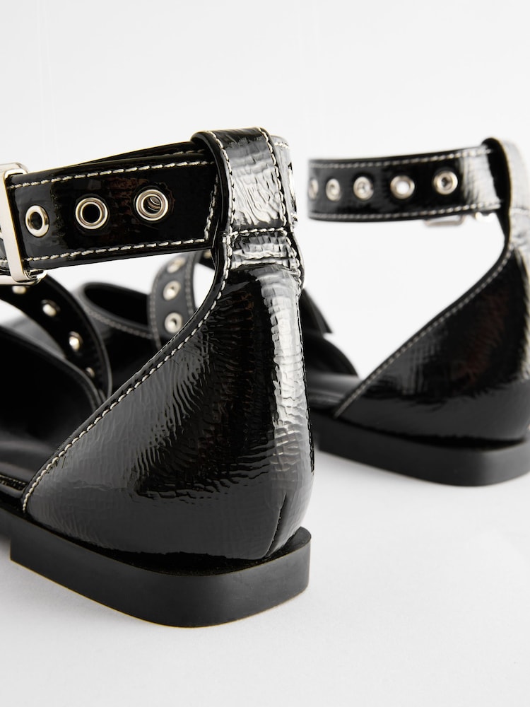 Black Forever Comfort® Patent Eyelet Point Toe Shoes - Image 10 of 10