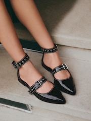 Black Forever Comfort® Patent Eyelet Point Toe Shoes - Image 3 of 10