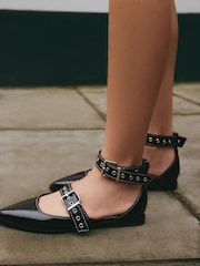 Black Forever Comfort® Patent Eyelet Point Toe Shoes - Image 4 of 10