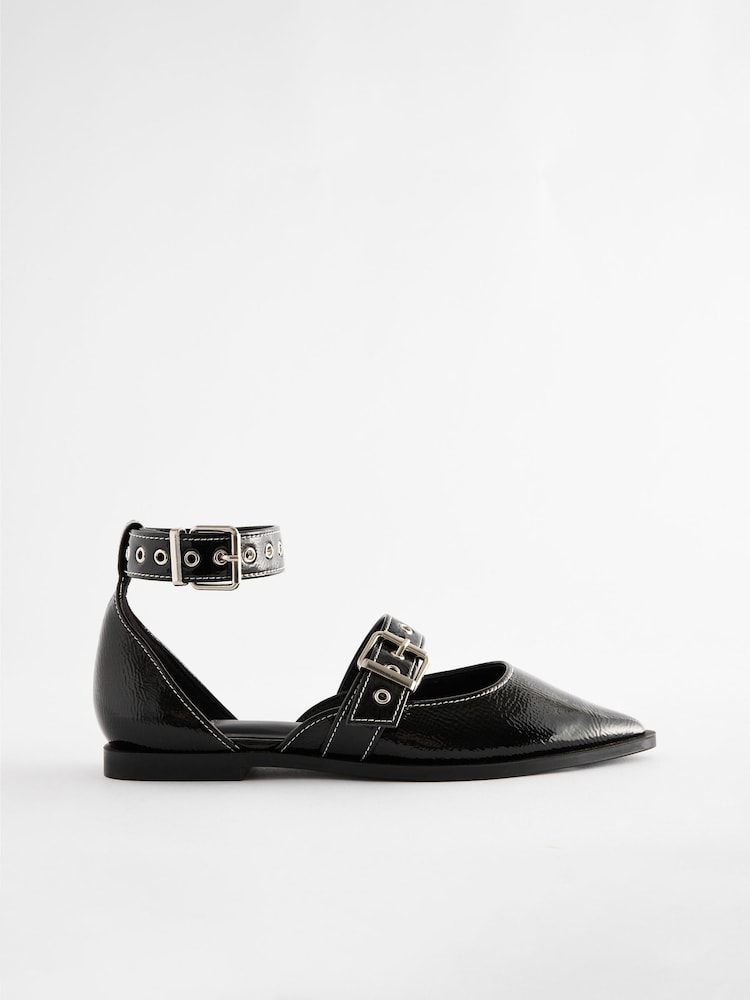 Black Forever Comfort® Patent Eyelet Point Toe Shoes - Image 5 of 10