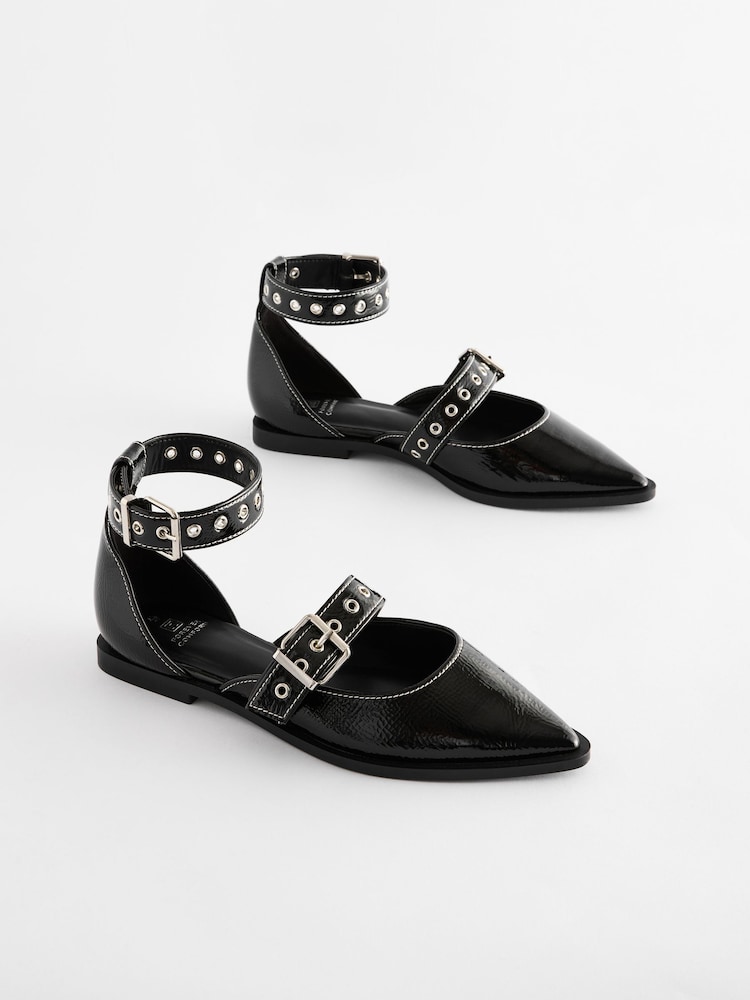 Black Forever Comfort® Patent Eyelet Point Toe Shoes - Image 6 of 10