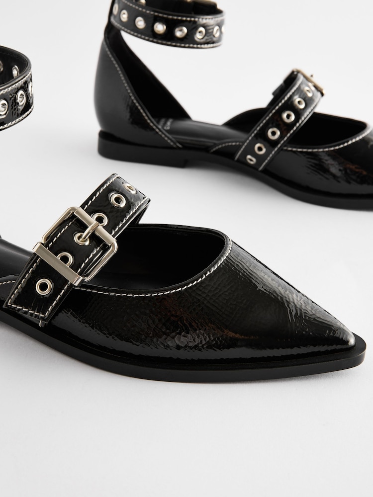Black Forever Comfort® Patent Eyelet Point Toe Shoes - Image 7 of 10