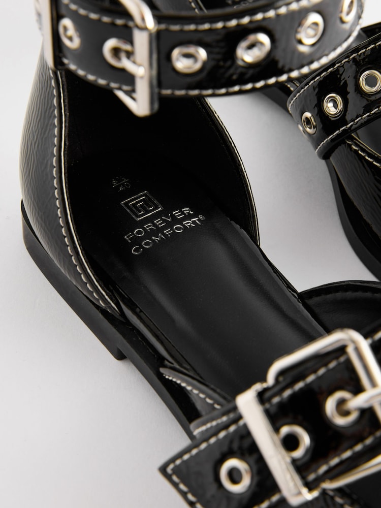 Black Forever Comfort® Patent Eyelet Point Toe Shoes - Image 9 of 10
