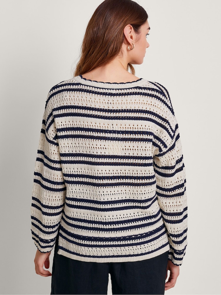Monsoon Natural 100% Cotton Sarah Stripe Jumper - Image 2 of 5