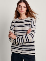 Monsoon Natural 100% Cotton Sarah Stripe Jumper - Image 4 of 5