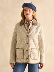 Joules Quinn Stone Showerproof Diamond Quilted Coat - Image 1 of 9