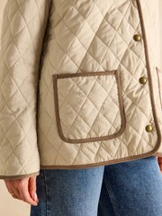 Joules Quinn Stone Showerproof Diamond Quilted Coat - Image 5 of 9