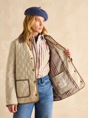 Joules Quinn Stone Showerproof Diamond Quilted Coat - Image 6 of 9