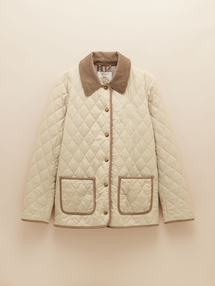 Joules Quinn Stone Showerproof Diamond Quilted Coat - Image 9 of 9