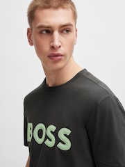 BOSS Dark Grey Large Mesh Chest Logo 100% Cotton T-Shirt - Image 4 of 5