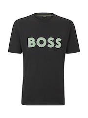 BOSS Dark Grey Large Mesh Chest Logo 100% Cotton T-Shirt - Image 5 of 5