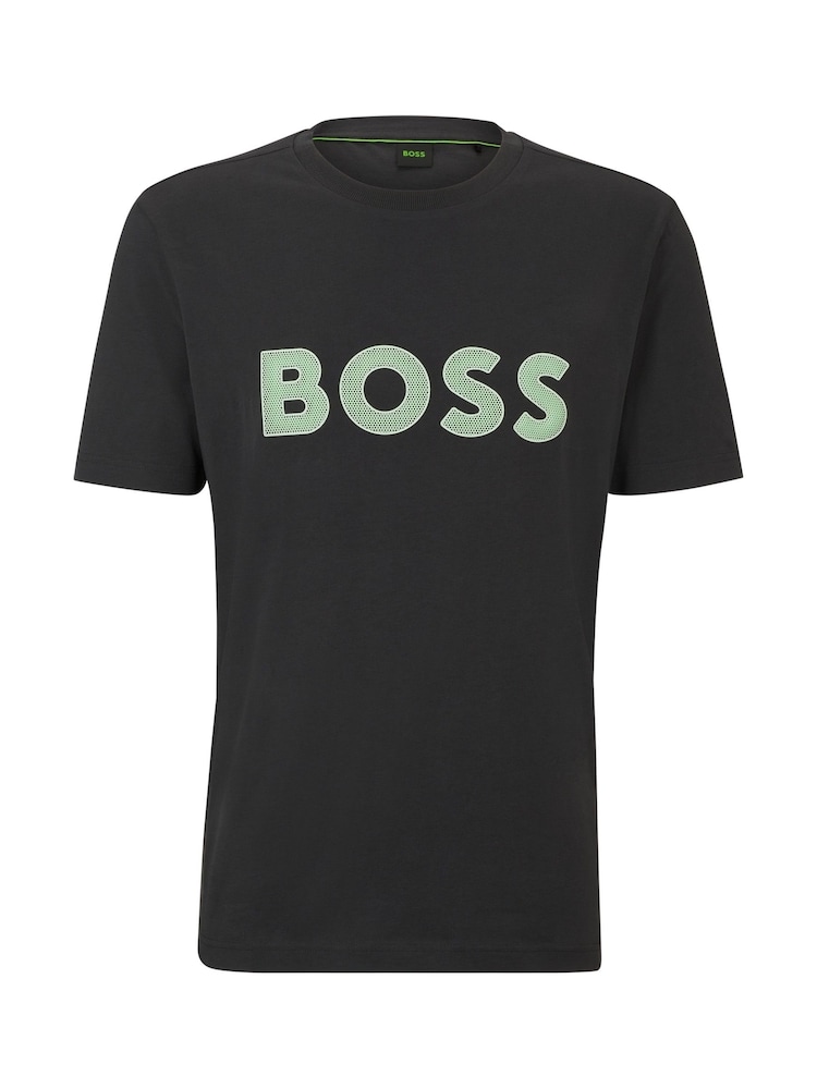 BOSS Dark Grey Large Mesh Chest Logo 100% Cotton T-Shirt - Image 5 of 5