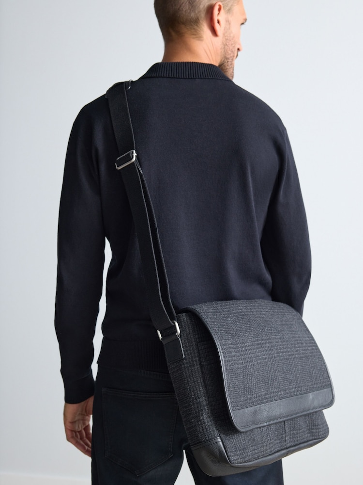 Black Monochrome Check Messenger Bag - Image 1 of 2