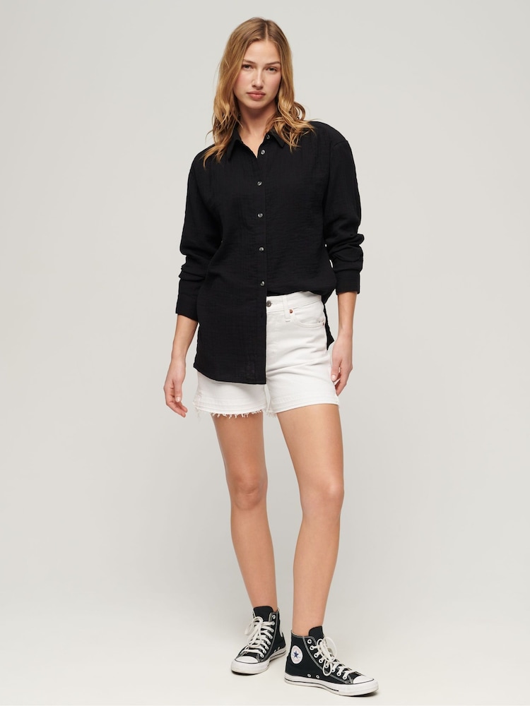 Superdry Black 100% Cotton Longline Beach Shirt - Image 2 of 3