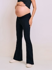 Seraphine Black Flare Underbump Cotton Rib Leggings 2 Pack - Image 1 of 4