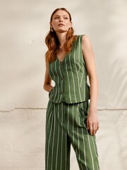 Monsoon Green Susan Stripe Waistcoat In Linen Blend - Image 1 of 6