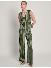 Monsoon Green Susan Stripe Waistcoat In Linen Blend - Image 2 of 6