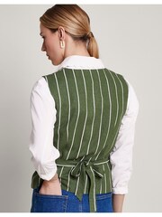 Monsoon Green Susan Stripe Waistcoat In Linen Blend - Image 3 of 6