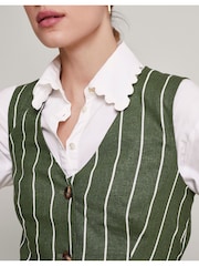 Monsoon Green Susan Stripe Waistcoat In Linen Blend - Image 5 of 6