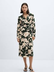 Mango Black Linen Floral Print Dress - Image 1 of 7
