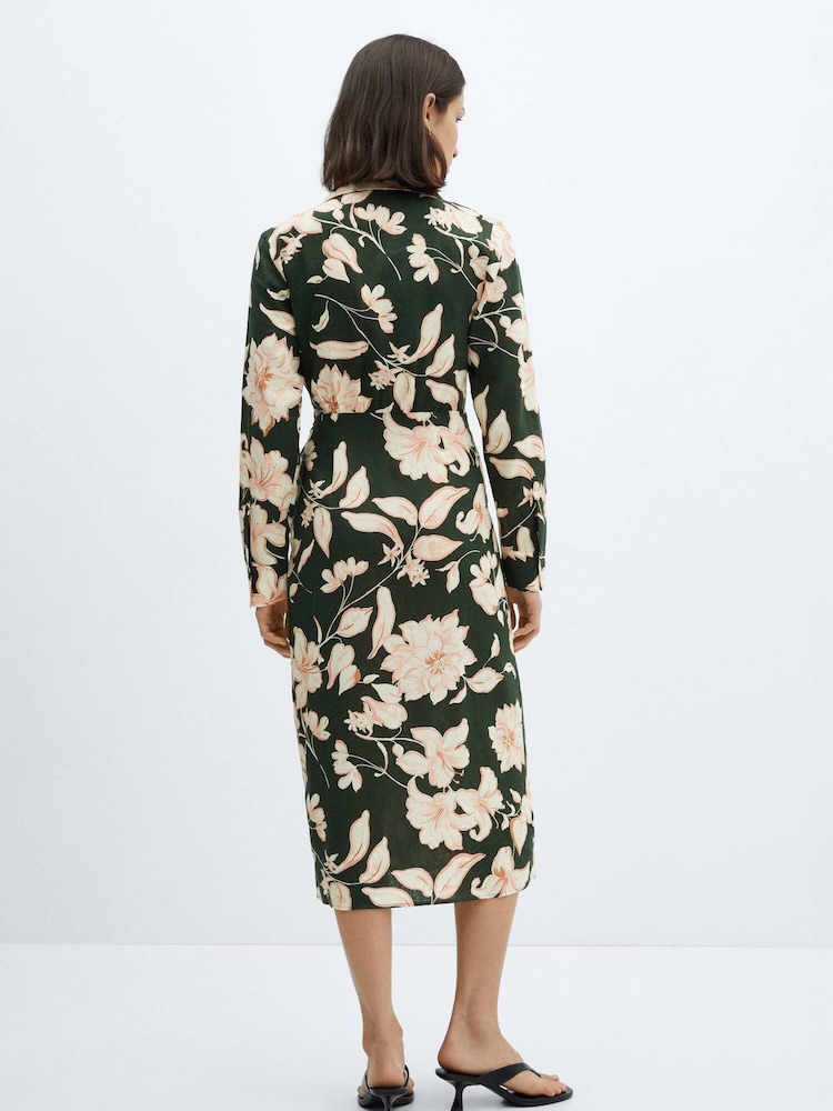 Mango Black Linen Floral Print Dress - Image 2 of 7