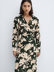 Mango Black Linen Floral Print Dress - Image 3 of 7