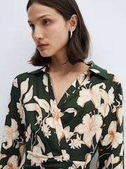 Mango Black Linen Floral Print Dress - Image 4 of 7