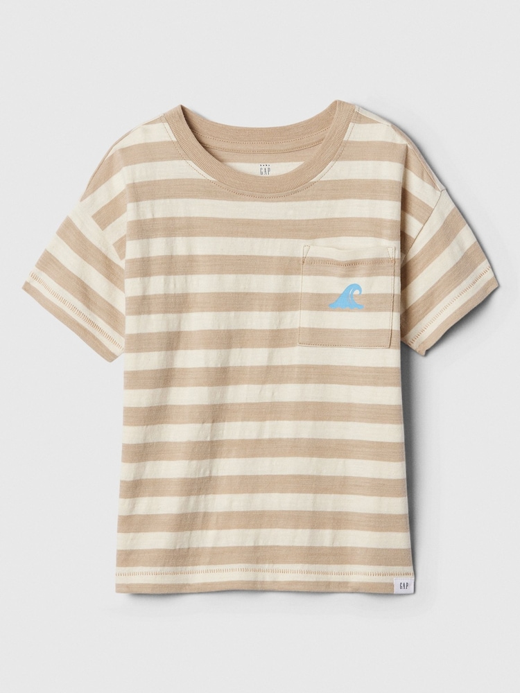Gap Beige Stripe Cotton Graphic Pocket Short Sleeve Crew Neck Baby T-Shirt (Newborn-5yrs) - Image 1 of 1 Gap Beige Stripe Cotton Graphic Pocket Short Sleeve Crew Neck Baby T-Shirt (Newborn-5yrs) - Image 1 of 1