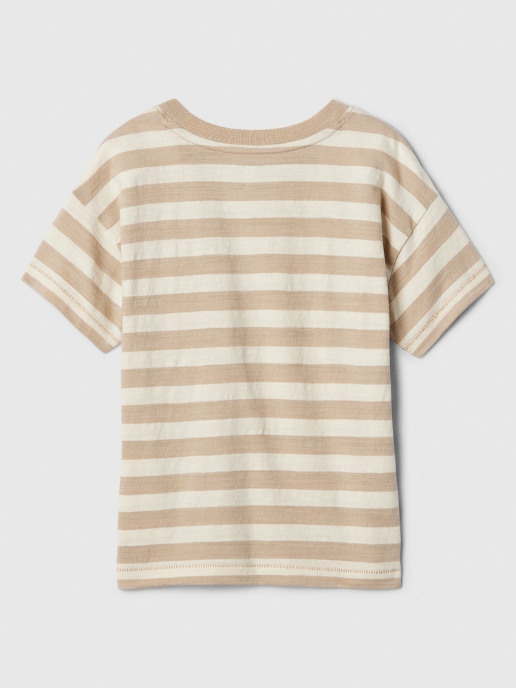 Gap Beige Stripe Cotton Graphic Pocket Short Sleeve Crew Neck Baby T-Shirt (Newborn-5yrs) - Image 2 of 2