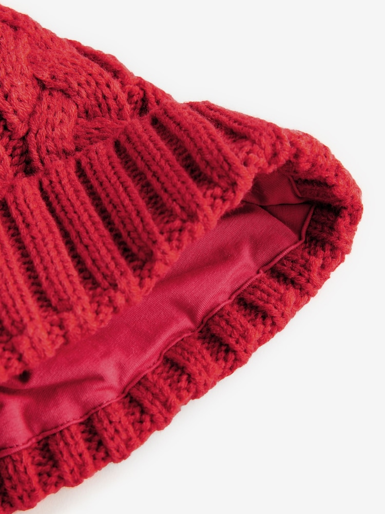 Red Cable Knit Pom Hat (1-16yrs) - Image 2 of 3