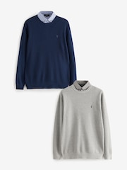 Navy Cable/Charcoal Gingham Mock 100% Cotton Shirt Jumper 2 Pack - Image 1 of 9