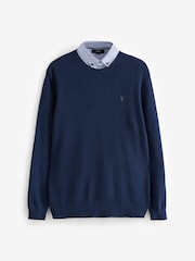 Navy Cable/Charcoal Gingham Mock 100% Cotton Shirt Jumper 2 Pack - Image 6 of 9