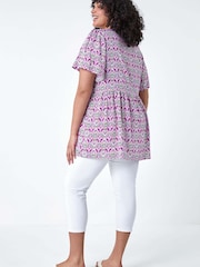 Roman Purple Tie Front Boho Printed Top - Image 3 of 5