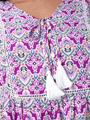 Roman Purple Tie Front Boho Printed Top - Image 5 of 5
