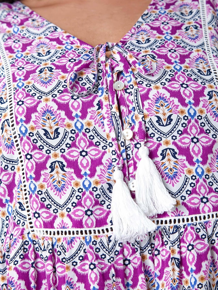 Roman Purple Tie Front Boho Printed Top - Image 5 of 5