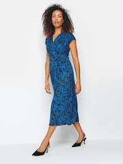 M&Co Navy Blue & Black Abstract Print Knot Front Midi Dress - Image 1 of 5