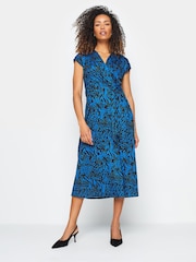 M&Co Navy Blue & Black Abstract Print Knot Front Midi Dress - Image 2 of 5