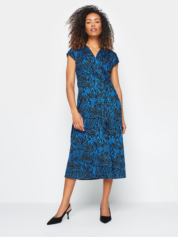 M&Co Navy Blue & Black Abstract Print Knot Front Midi Dress - Image 2 of 5