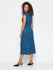 M&Co Navy Blue & Black Abstract Print Knot Front Midi Dress - Image 3 of 5