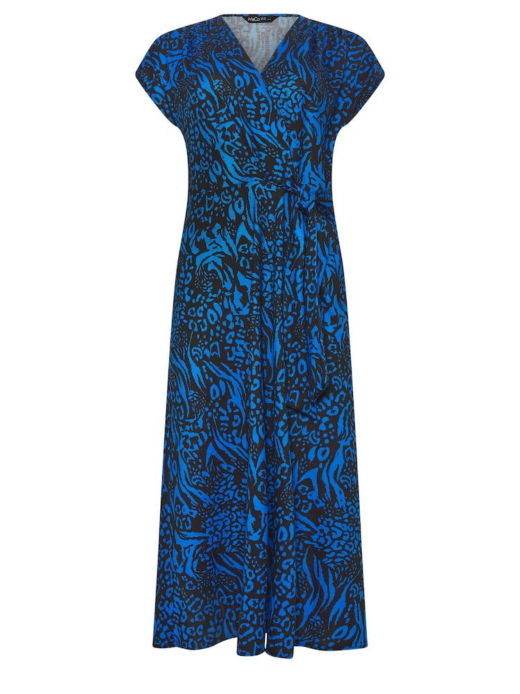 M&Co Navy Blue & Black Abstract Print Knot Front Midi Dress - Image 5 of 5