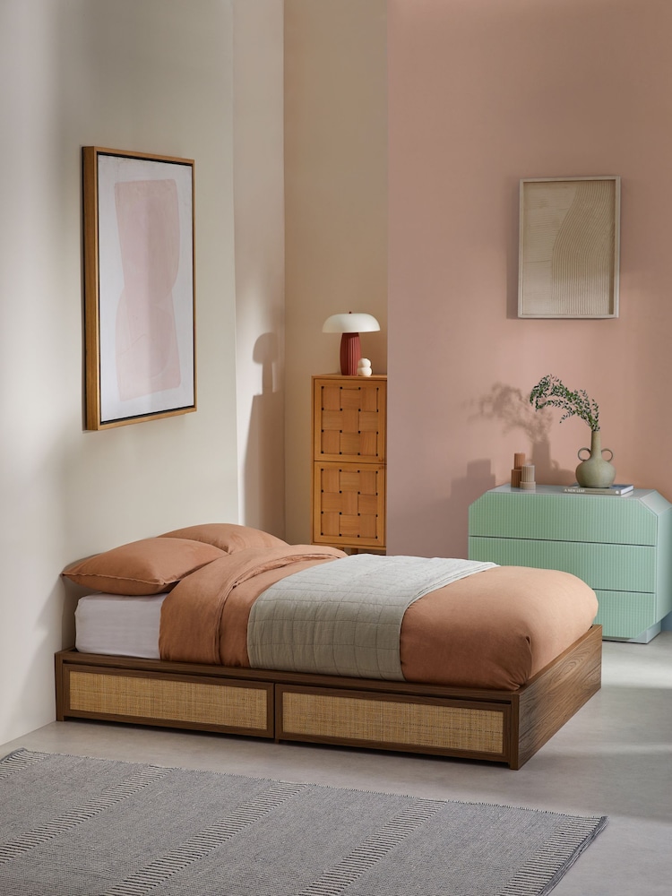 MADE.COM Dark Oak Effect Pavia Rattan Platform Storage Bed - Image 1 of 4