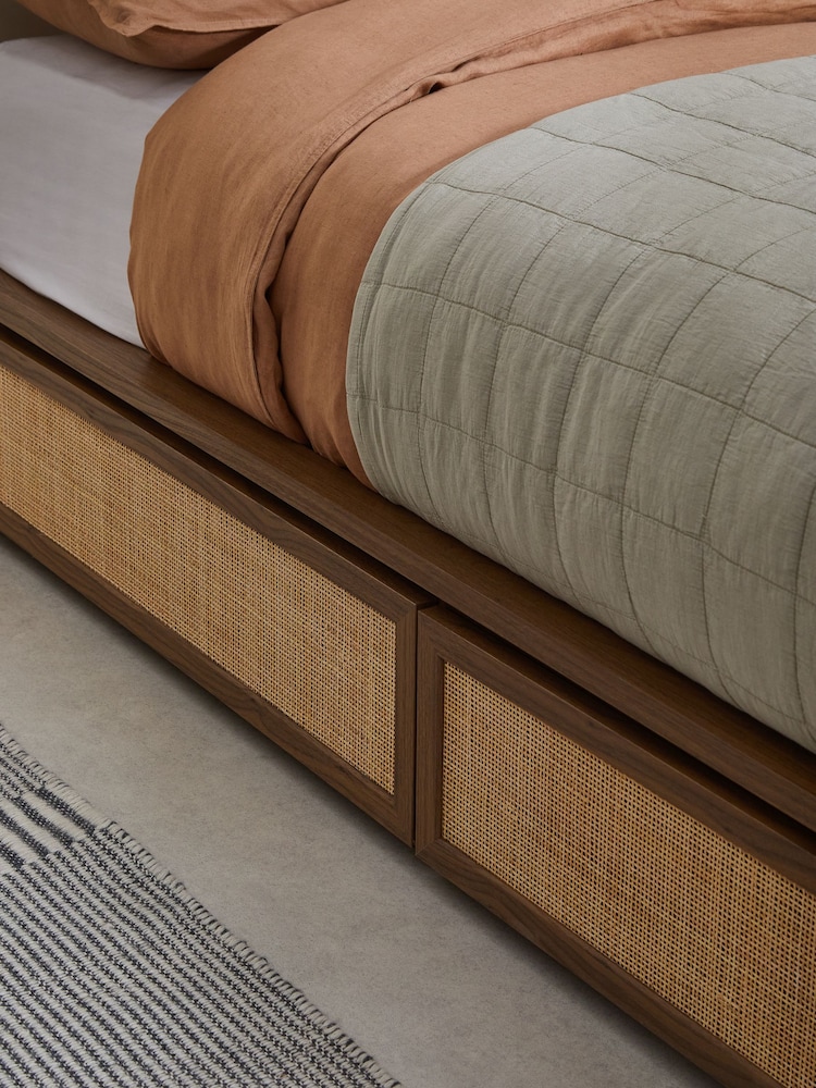 MADE.COM Dark Oak Effect Pavia Rattan Platform Storage Bed - Image 2 of 4