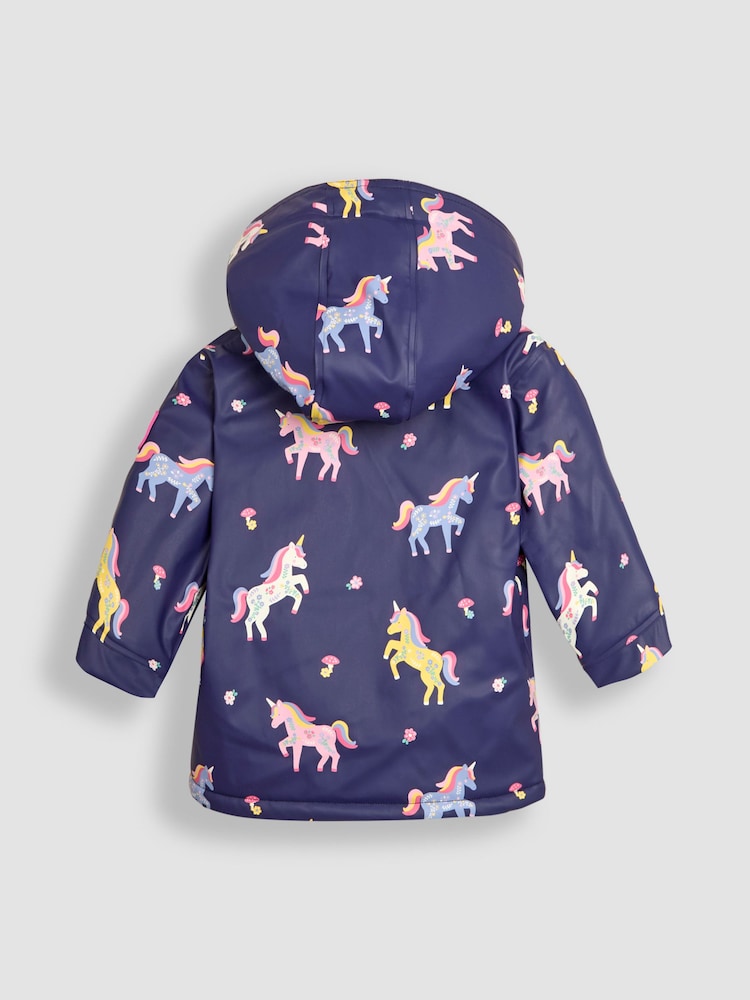 JoJo Maman Bébé Navy Unicorn Hooded Cosy Lined Waterproof Jacket - Image 2 of 4